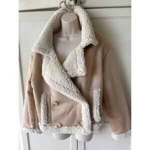 Frye Women's Faux Suede Shearling Tan Beige moto Jacket- SZ L  NWT